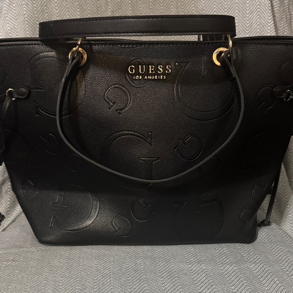 Guess Handbags - GUESS Black Embossed Logo Tote